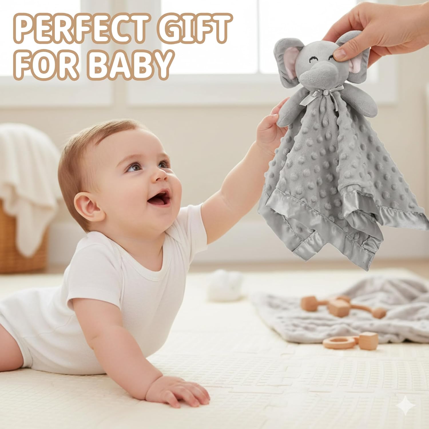 Pro Goleem Elephant Security Blanket, Soft Lovey Unisex Lovie Baby Gifts for Boys and Girls Snuggle Toy Stuffed Animal Newborn Essentials and Items Grey 16 Inch